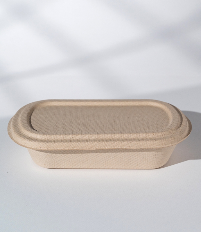Bowl bio oval 850 ml with sugarcane lid